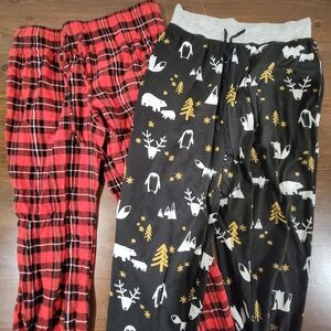 Cozy Kids Or Petite Adult Pajama Set - Red Plaid and Black Animal Print